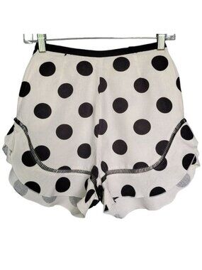 N/Nicholas Polka Dot Peplum Ruffle Hem Shorts US 2 Black White Linen Blend